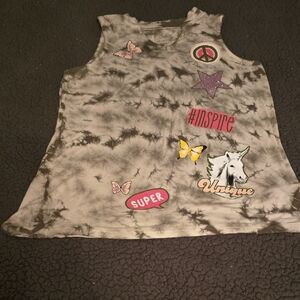 Justice Gray Tie-Dye Tank Top with Fun Patches